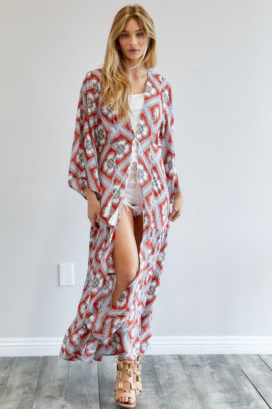 DAVI & DANI Printed Long Sleeve Loose Kimono - SwagglyLife Home & Fashion