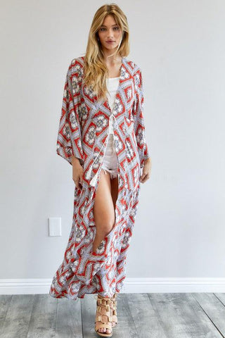 DAVI & DANI Printed Long Sleeve Loose Kimono - SwagglyLife Home & Fashion