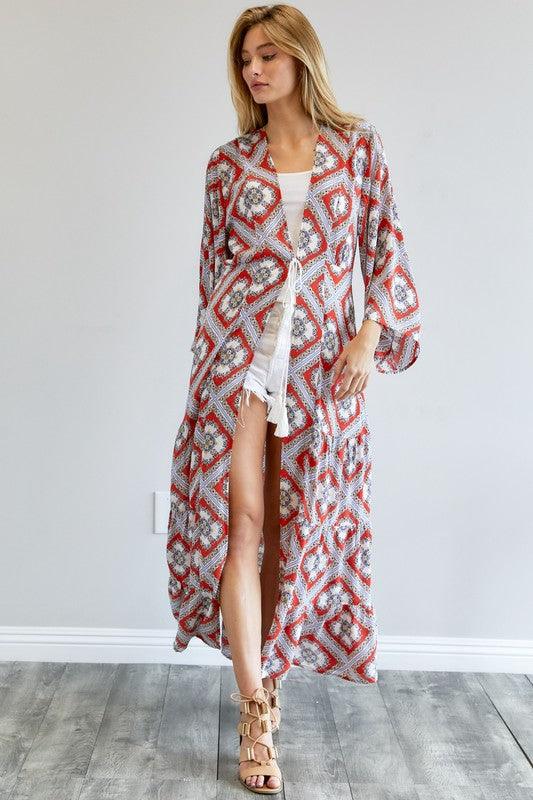 DAVI & DANI Printed Long Sleeve Loose Kimono - SwagglyLife Home & Fashion