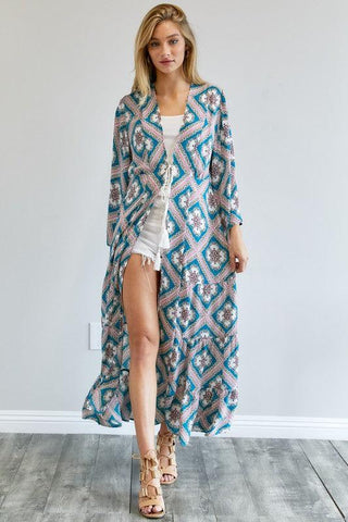 DAVI & DANI Printed Long Sleeve Loose Kimono - SwagglyLife Home & Fashion