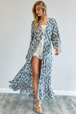 DAVI & DANI Printed Long Sleeve Loose Kimono - SwagglyLife Home & Fashion