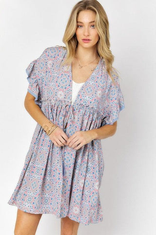 DAVI & DANI Printed Short Sleeve Ruffle Kimono - SwagglyLife Home & Fashion