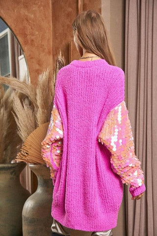 DAVI & DANI Sequin Sleeve Sweater Knit Tunic Top, 2 Colors - SwagglyLife Home & Fashion