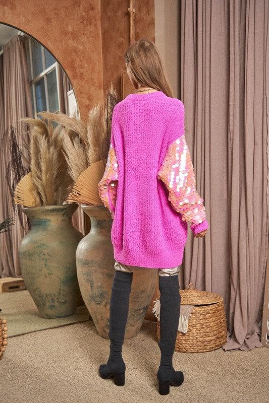 DAVI & DANI Sequin Sleeve Sweater Knit Tunic Top, 2 Colors - SwagglyLife Home & Fashion