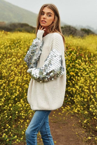 DAVI & DANI Sequin Sleeve Sweater Knit Tunic Top, 2 Colors - SwagglyLife Home & Fashion