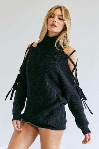 DAVI & DANI Solid Turtleneck Cutout Long Sleeve Sweater - SwagglyLife Home & Fashion