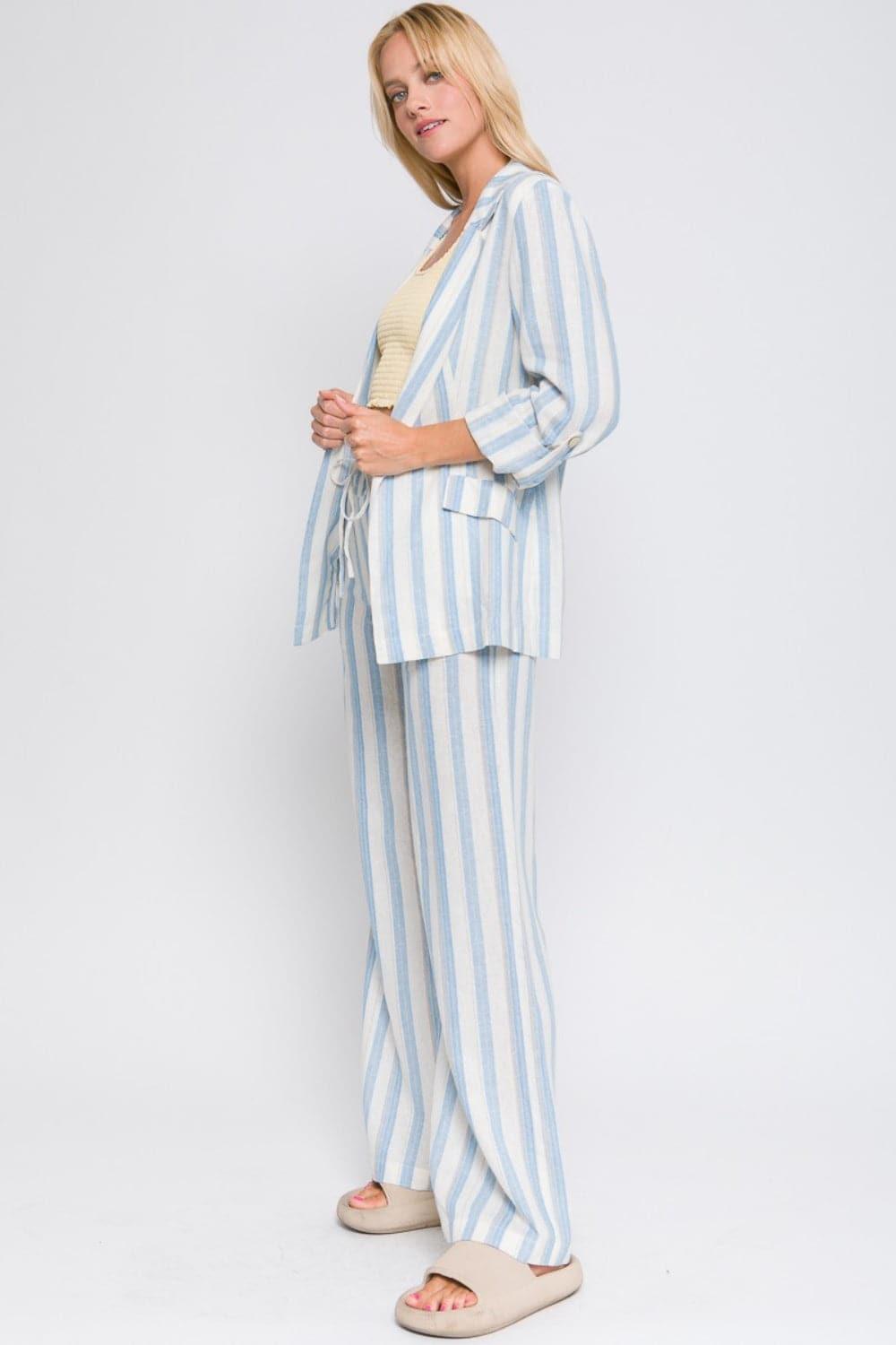 Love Tree Linen Woven Striped Blazer - SwagglyLife Home & Fashion