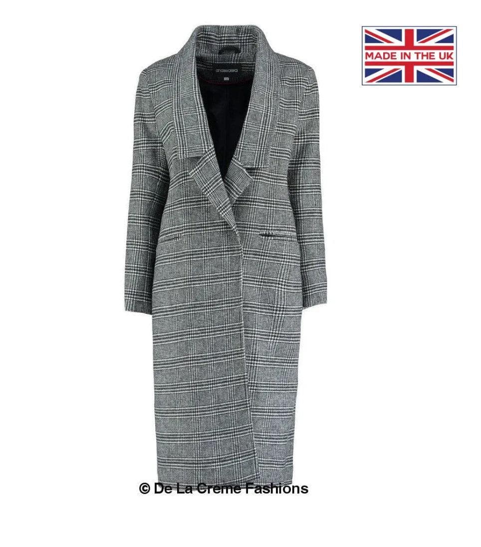 DE LA CREME Women's Prince Of Wales Check Wrap Long Coat - SwagglyLife Home & Fashion