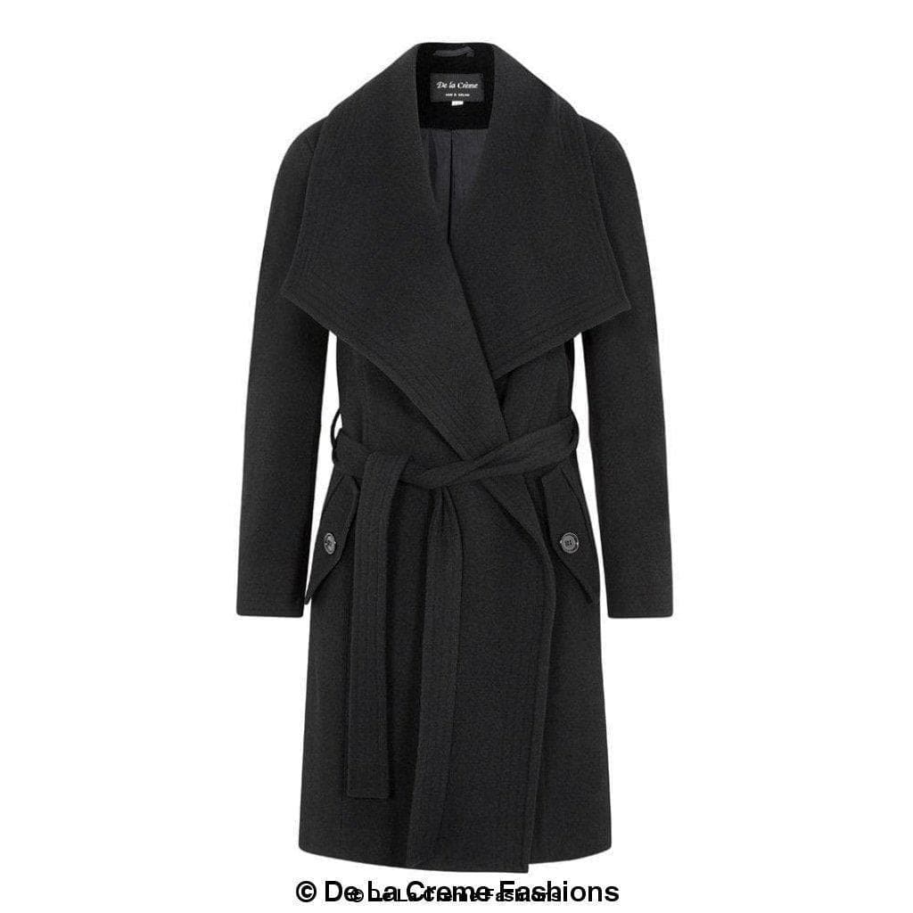 De La Creme Women's Wool Blend Large Lapel Duster Coat - SwagglyLife Home & Fashion