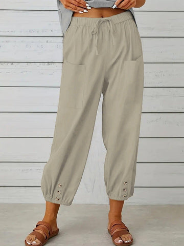 Decorative Button Cropped Pants - SwagglyLife Home & Fashion