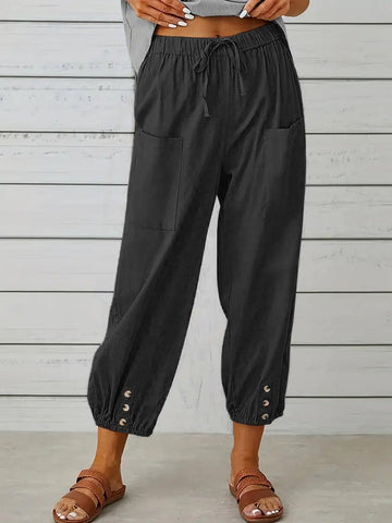 Decorative Button Cropped Pants - SwagglyLife Home & Fashion