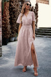 Floral Print V-Neck Smocked Waist High Slit Maxi Dress - SwagglyLife Home & Fashion