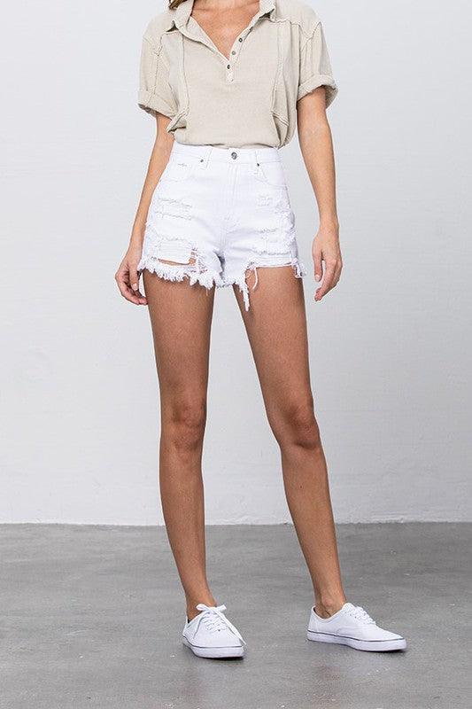 Denim Lab USA High Rise White Denim Shorts - SwagglyLife Home & Fashion