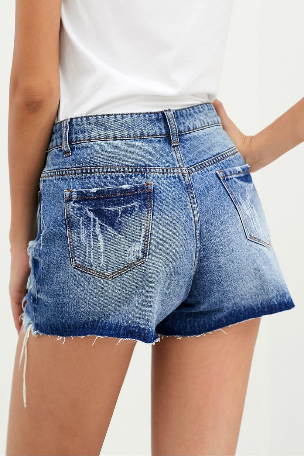 Distressed Button Fly Denim Shorts - SwagglyLife Home & Fashion