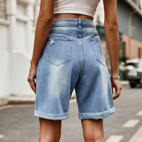 Distressed Buttoned Denim Shorts with Pockets - SwagglyLife Home & Fashion