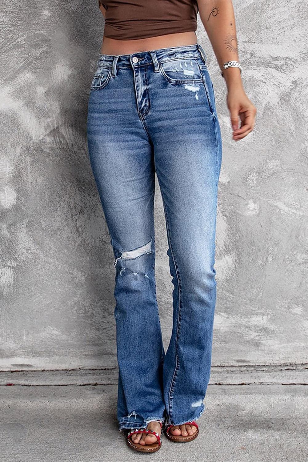 Distressed Flared Jeans with Pockets - SwagglyLife Home & Fashion