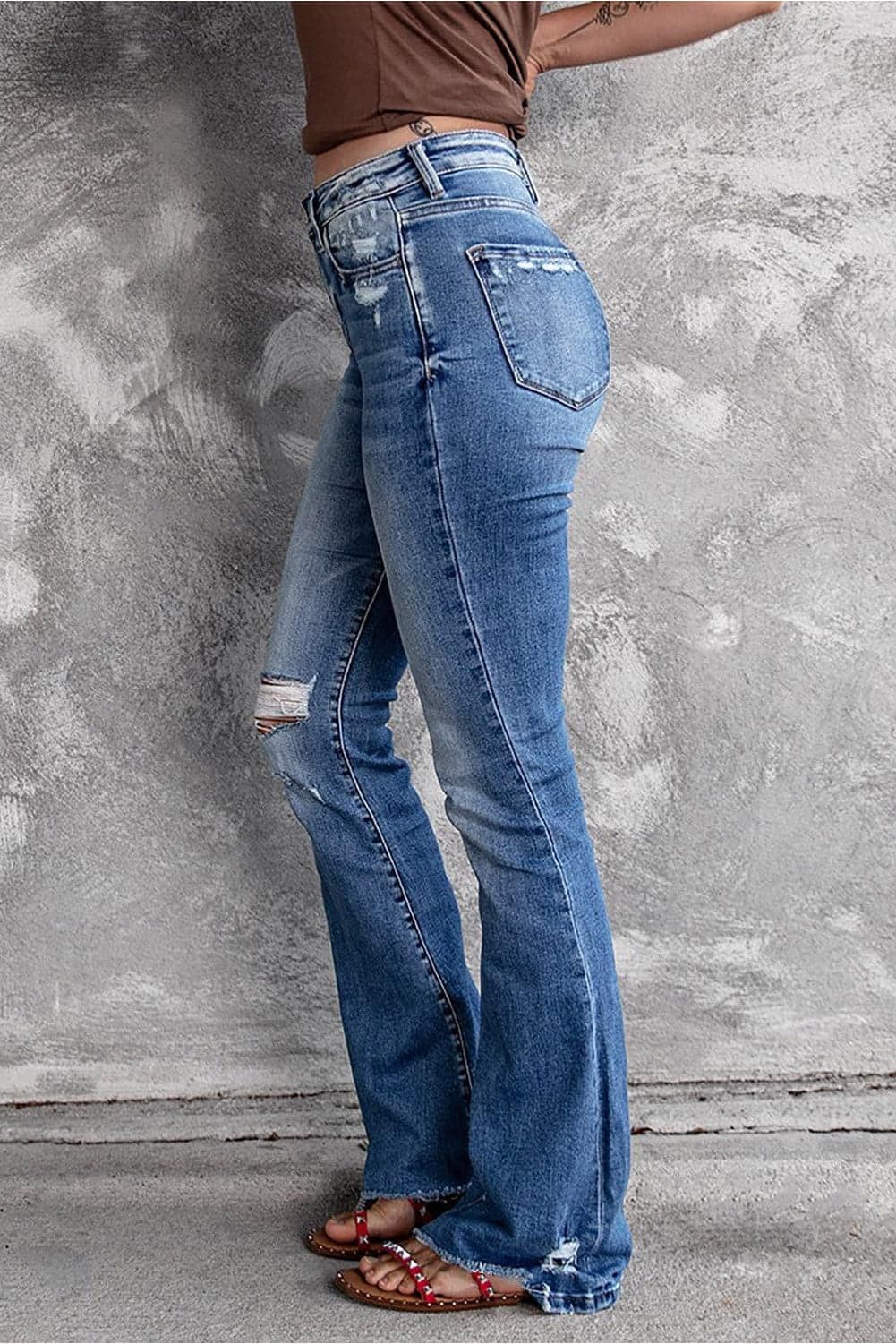 Distressed Flared Jeans with Pockets - SwagglyLife Home & Fashion