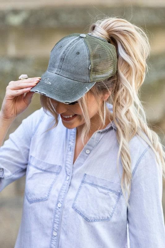 Distressed Messy Bun Hat Cap - SwagglyLife Home & Fashion