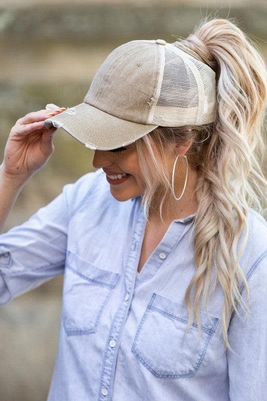 Distressed Messy Bun Hat Cap - SwagglyLife Home & Fashion