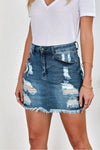 Distressed Raw Hem Denim Mini Skirt - SwagglyLife Home & Fashion