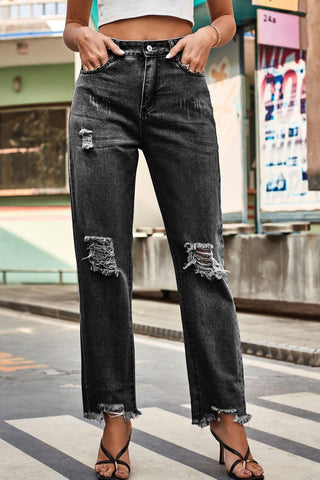 Distresssed Buttoned Loose Fit Jeans - SwagglyLife Home & Fashion