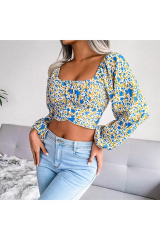 Ditsy Floral Crisscross Cropped Top - SwagglyLife Home & Fashion