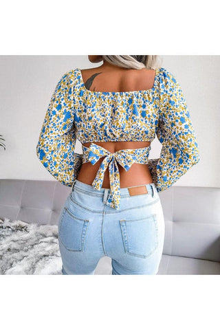 Ditsy Floral Crisscross Cropped Top - SwagglyLife Home & Fashion