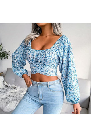 Ditsy Floral Crisscross Cropped Top - SwagglyLife Home & Fashion