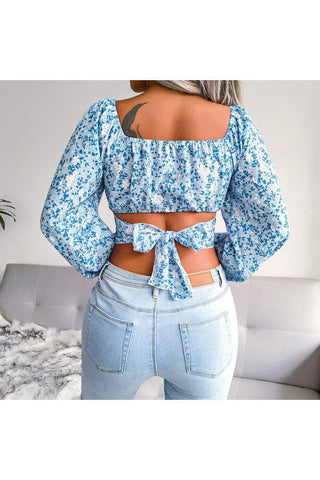 Ditsy Floral Crisscross Cropped Top - SwagglyLife Home & Fashion