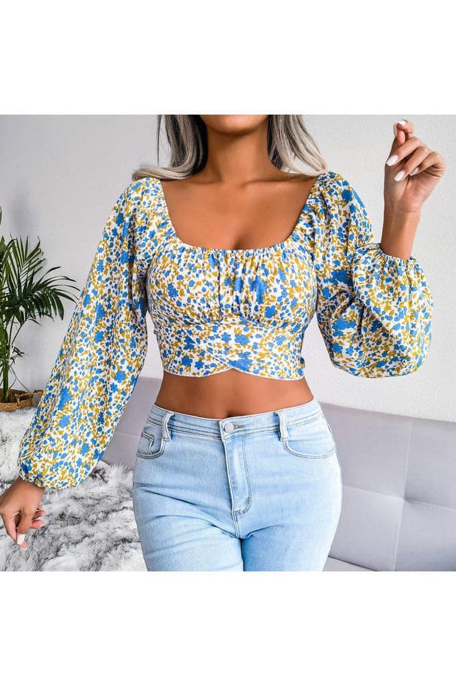 Ditsy Floral Crisscross Cropped Top - SwagglyLife Home & Fashion