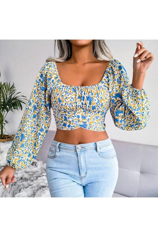 Ditsy Floral Crisscross Cropped Top - SwagglyLife Home & Fashion