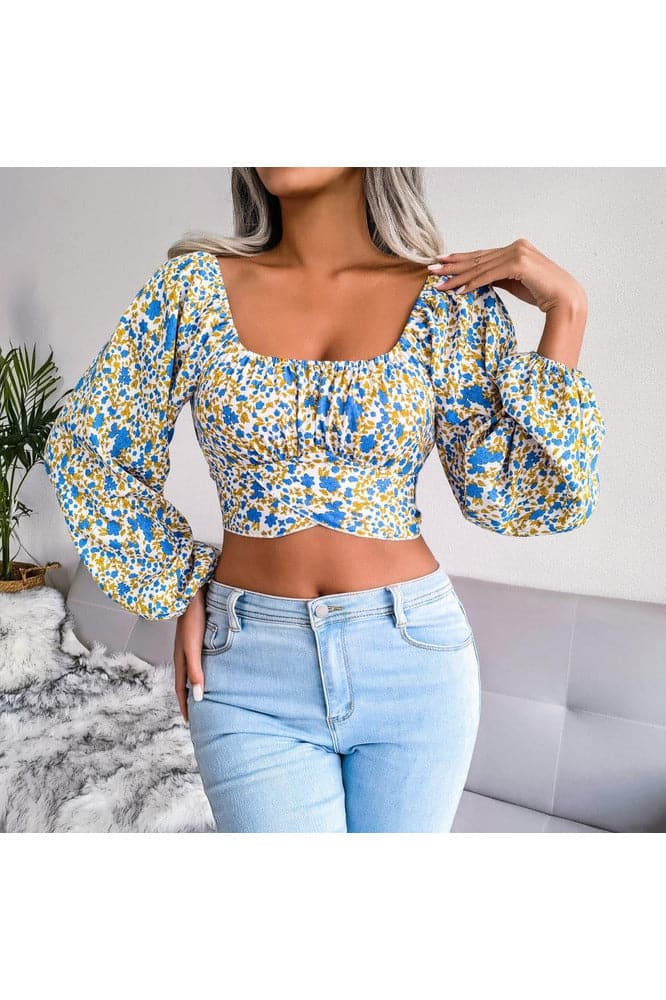 Ditsy Floral Crisscross Cropped Top - SwagglyLife Home & Fashion