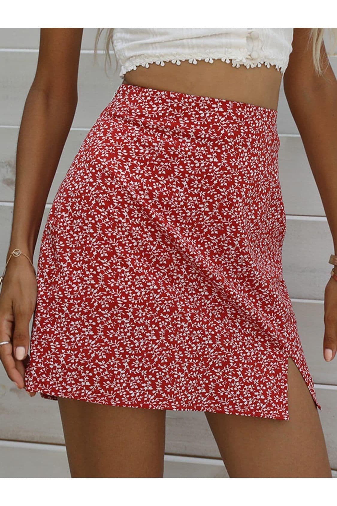 Ditsy Floral Slit Mini Skirt - SwagglyLife Home & Fashion