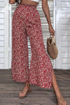 Ditsy Floral Slit Paperbag Waist Wide Leg Pants - SwagglyLife Home & Fashion