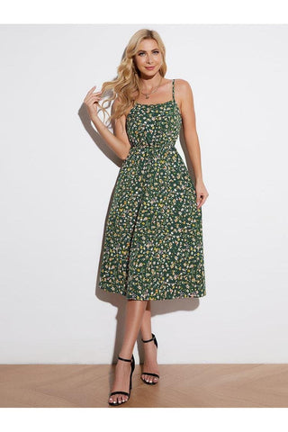 Ditsy Floral Tied Spaghetti Strap Dress - SwagglyLife Home & Fashion