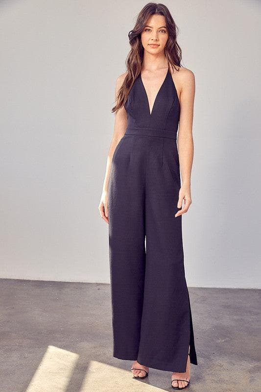 Do + Be Collection Deep V-Neck Wide Leg Jumpsuit, Black - SwagglyLife Home & Fashion