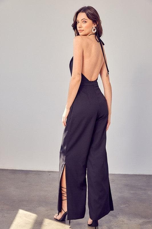 Do + Be Collection Deep V-Neck Wide Leg Jumpsuit, Black - SwagglyLife Home & Fashion