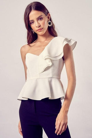 Do + Be Collection One Shoulder Ruffle Peplum Top - SwagglyLife Home & Fashion