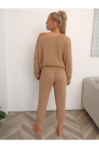 Dolman Sleeve Sweater and Knit Loungewear Set - SwagglyLife Home & Fashion