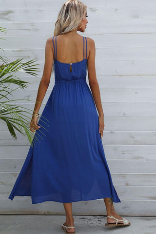 Double-Strap Side Slit Dress, Cobalt Blue - SwagglyLife Home & Fashion