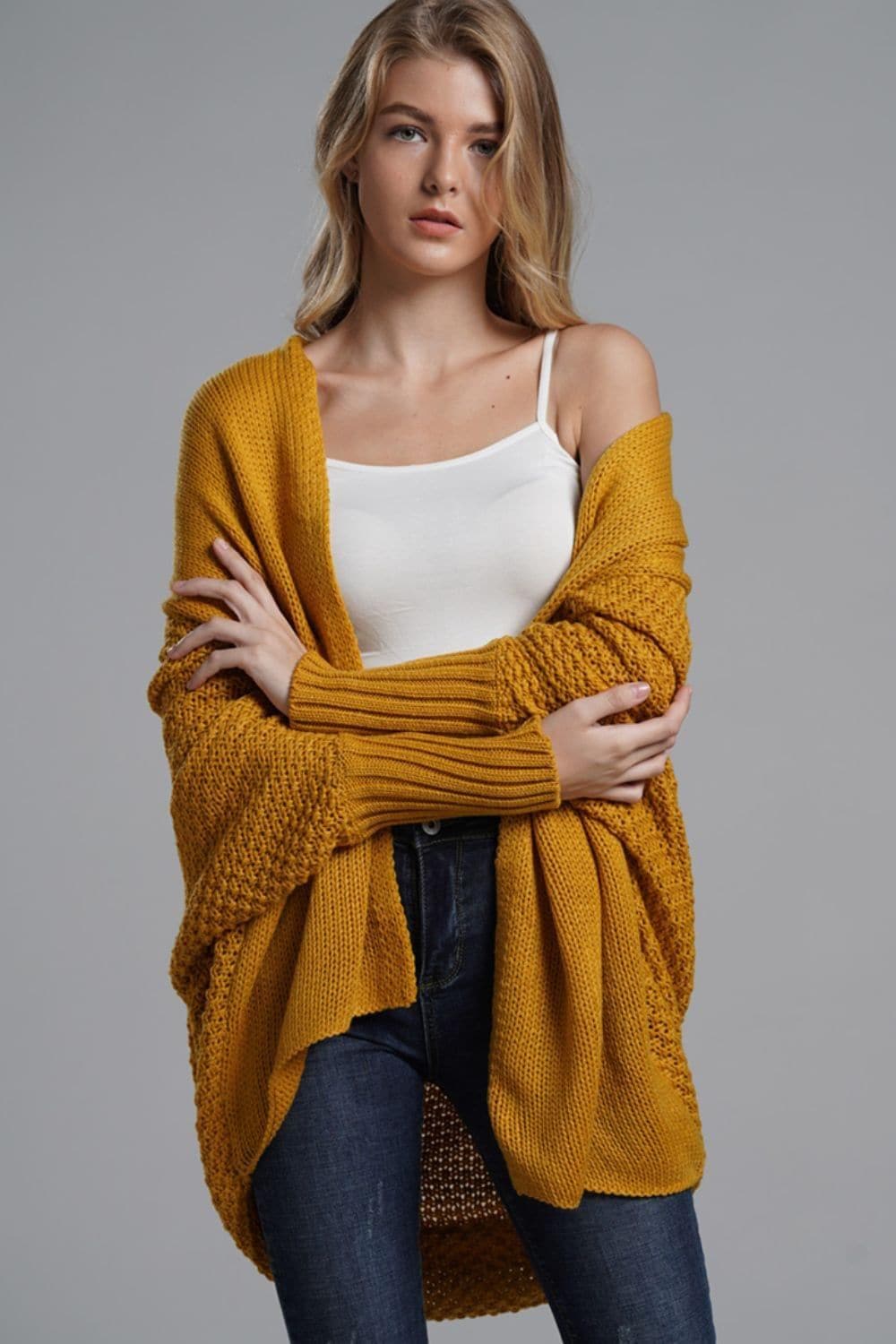 Dolman Sleeve Open Front Ribbed Trim Longline Cardigan, 11 Colors - SwagglyLife Home & Fashion