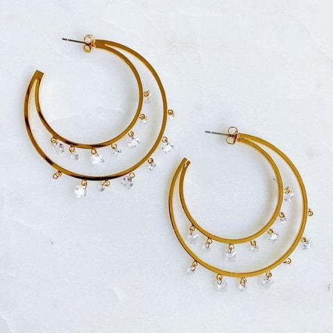 Doubled Hoop Crystal Dangle Earrings - SwagglyLife Home & Fashion