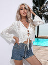 Drawstring V-Neck Long Sleeve Cover-Up - SwagglyLife Home & Fashion