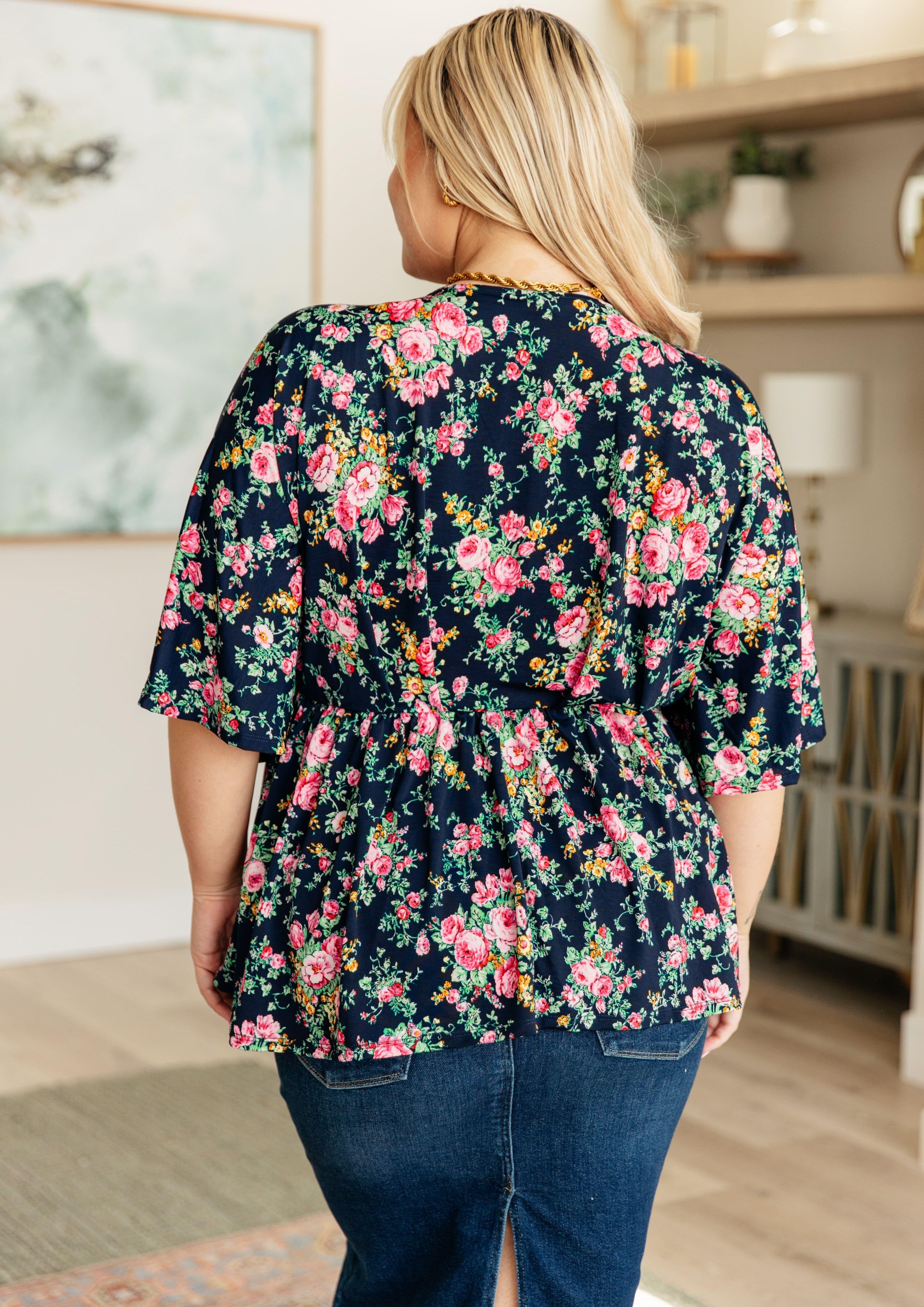 Dreamer Top in Navy and Pink Vintage Bouquet - SwagglyLife Home & Fashion