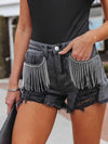 Roxy Distressed Fringe Denim Shorts with Pockets - SwagglyLife Home & Fashion