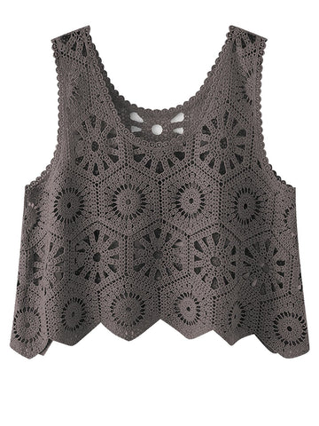 Karla Openwork Round Neck Knit Vest