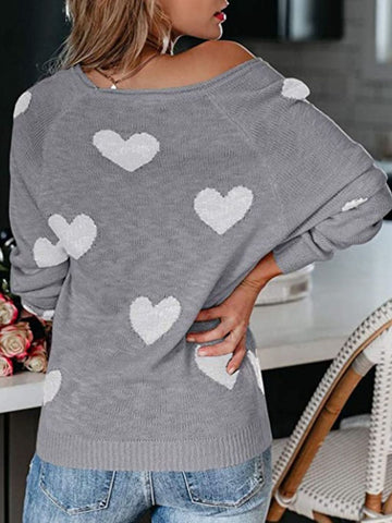 Heart Scoop Neck Long Sleeve Sweater