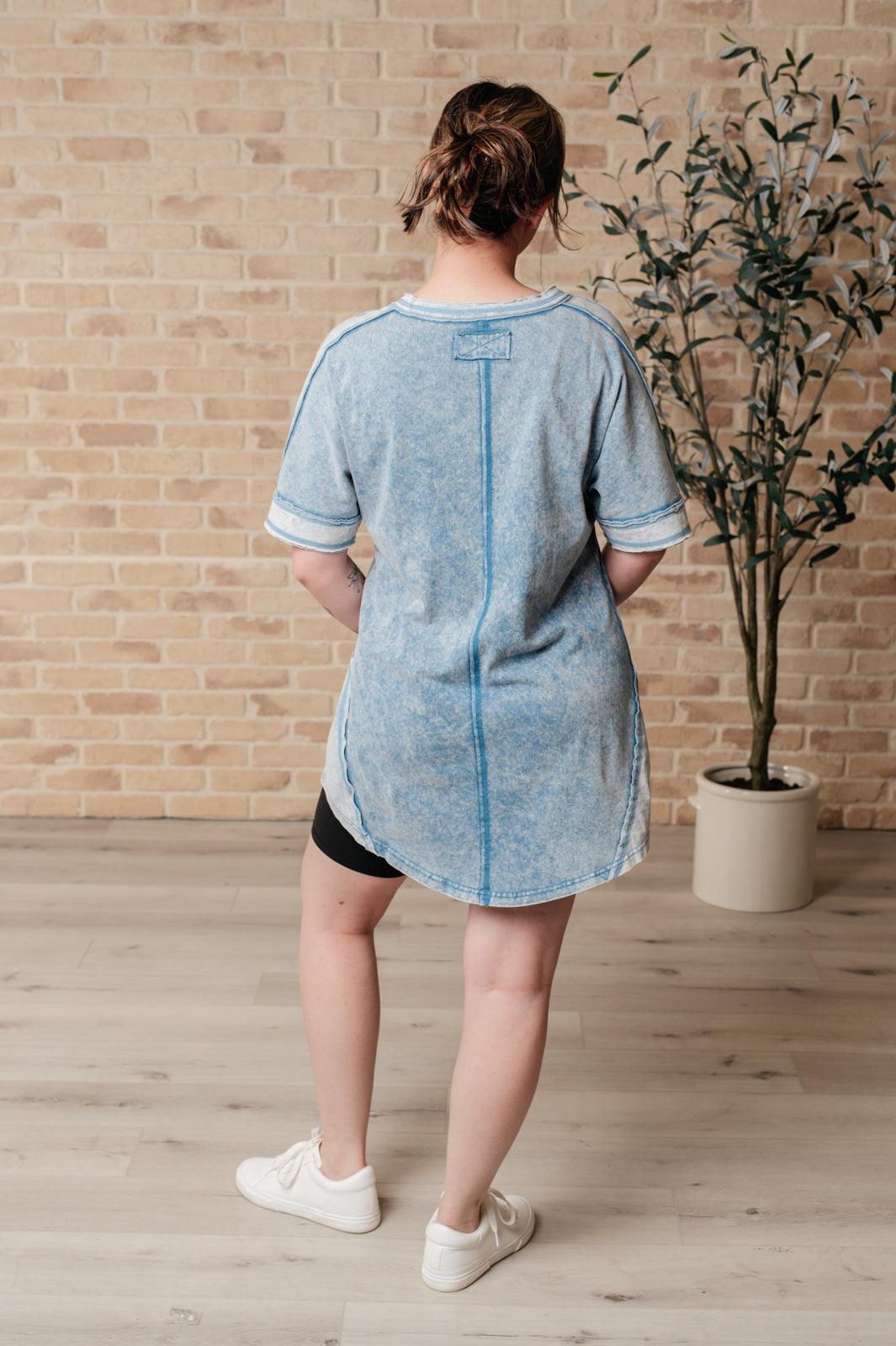 Earthy Chic Mineral Wash Mini Dress in Denim - SwagglyLife Home & Fashion