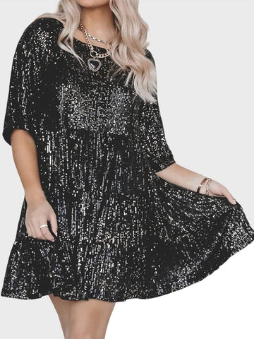 Andrea Full Size Sequin Round Neck Half Sleeve Mini Dress