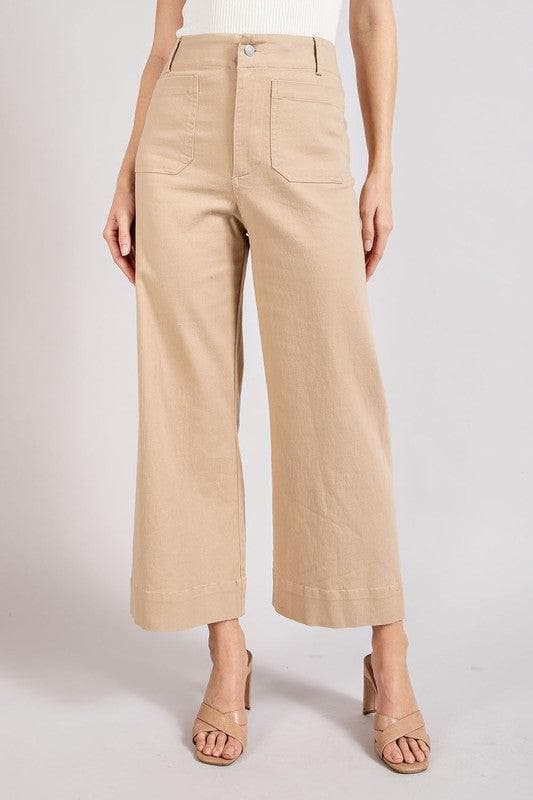 eesome Taupe Soft Washed Wide Leg Pants, Large - SwagglyLife Home & Fashion